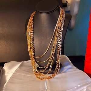 108. Goldtone & Rhinestone 7layer Necklace, 26"